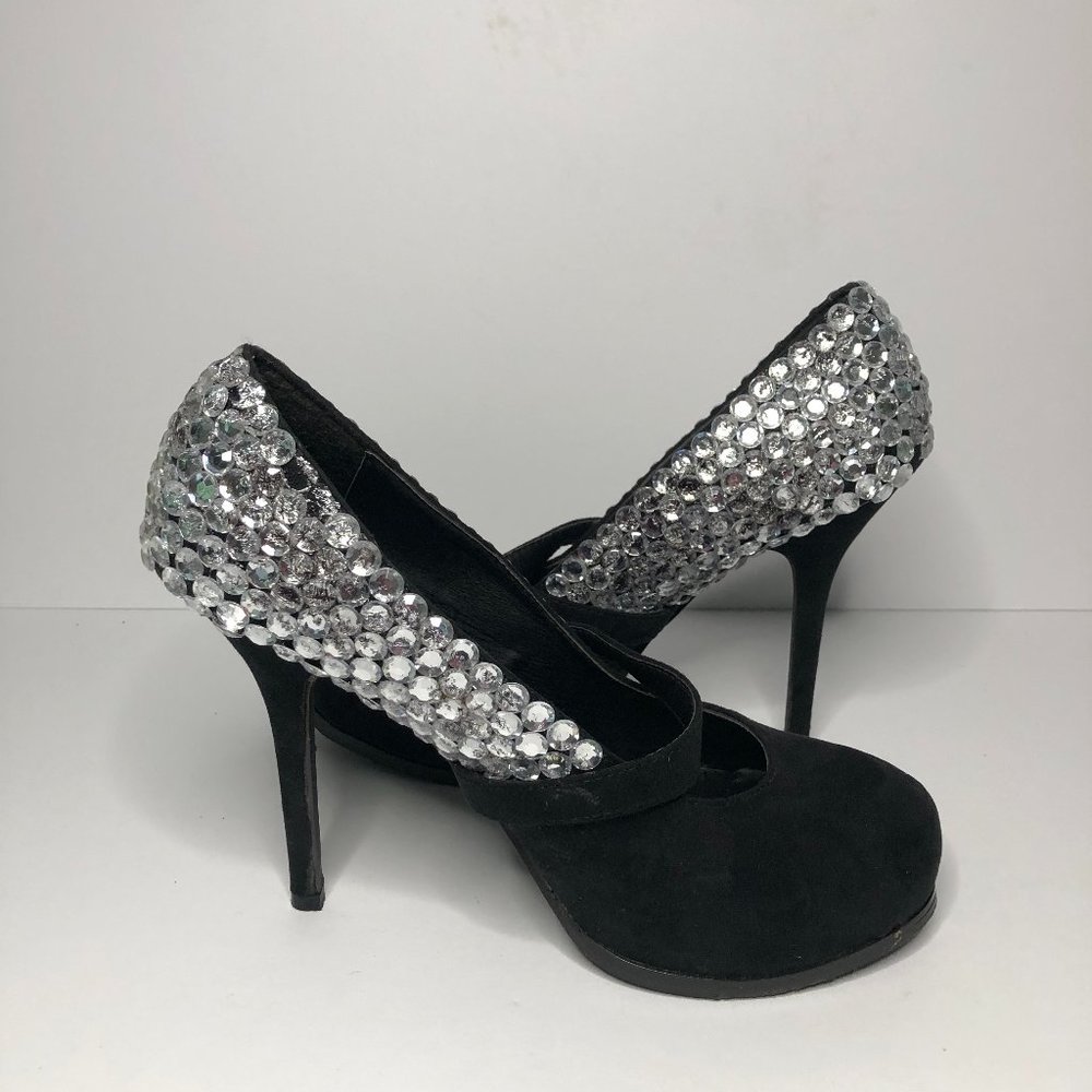 Wet Seal Faux Suede Rhinestone Studded High Heels Glamcore Whimsigoth Y2K